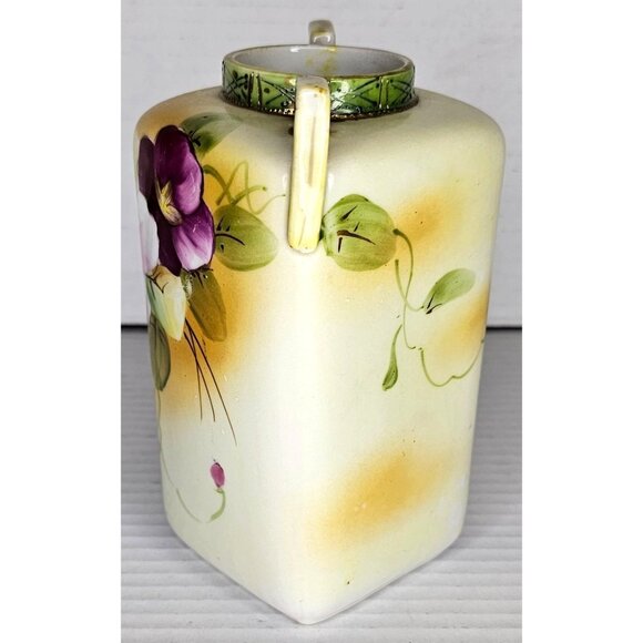 Vtg Nippon Hand-Painted Floral Vase with Handles Square Shape Unique Design - Picture 2 of 11